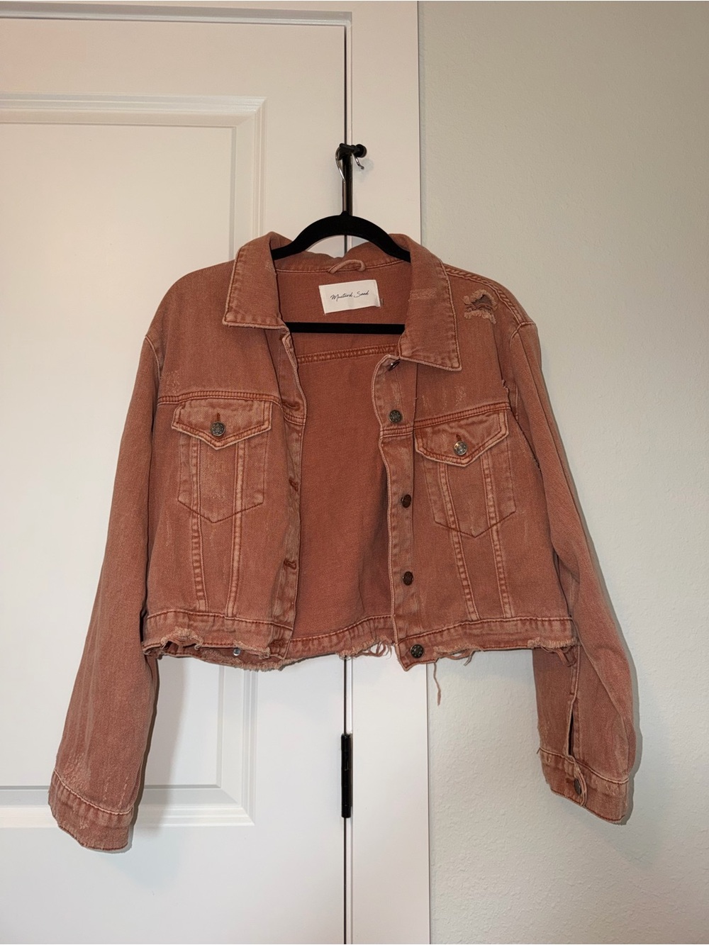 Distressed Terracotta Cropped Denim Jacket